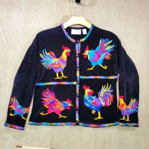 Design Options Philip & Jane Gordon Rooster Cardigan Sweater Black Large Vintage
